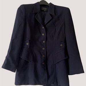Vintage 90s Cynthia Steffe Navy Structured Blazer Padded Shoulders - Made in USA